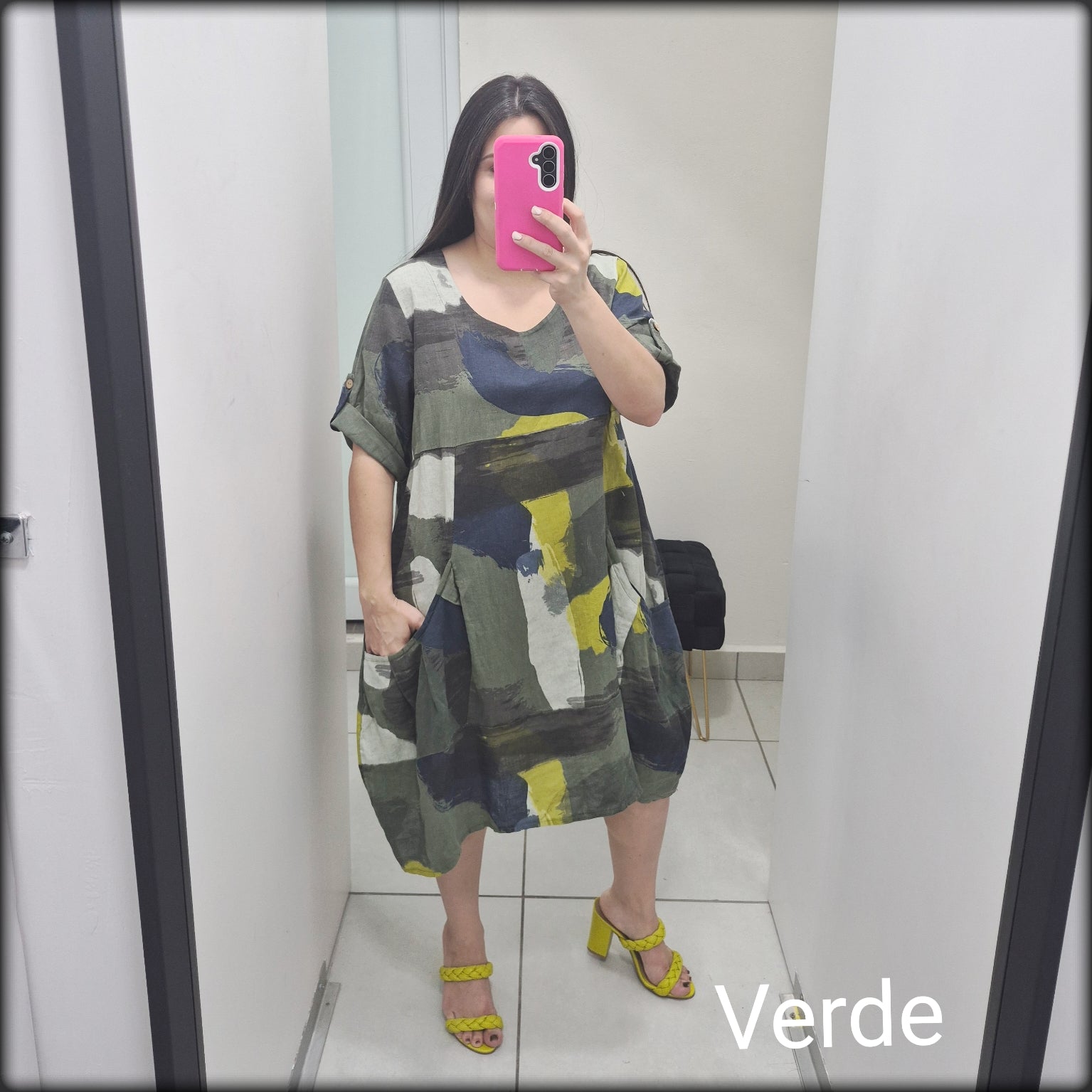 Vestido Corto Estampado Made In Italy 100% Lino