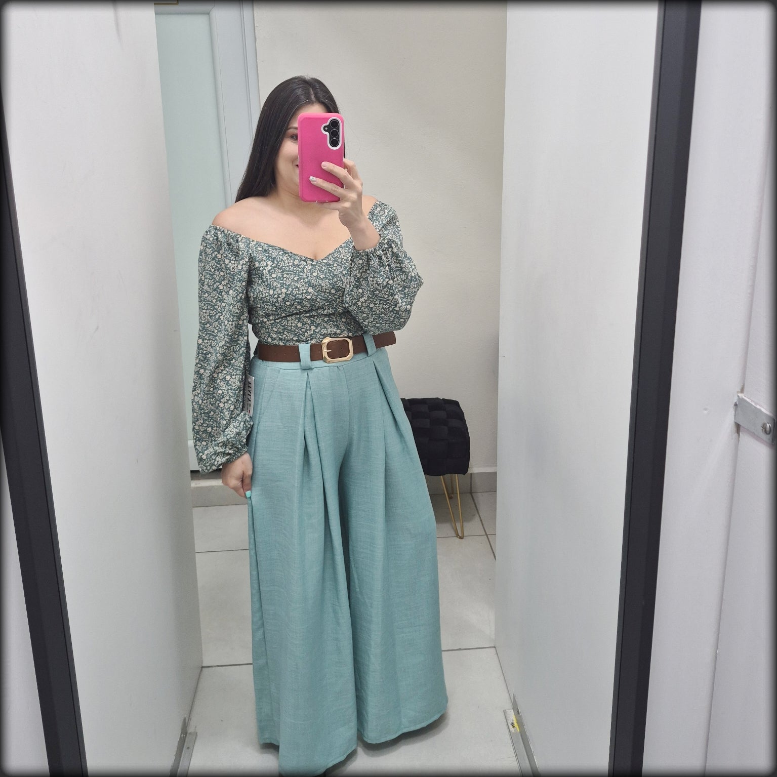 Crop Top Manga Larga Estampado Hojas
