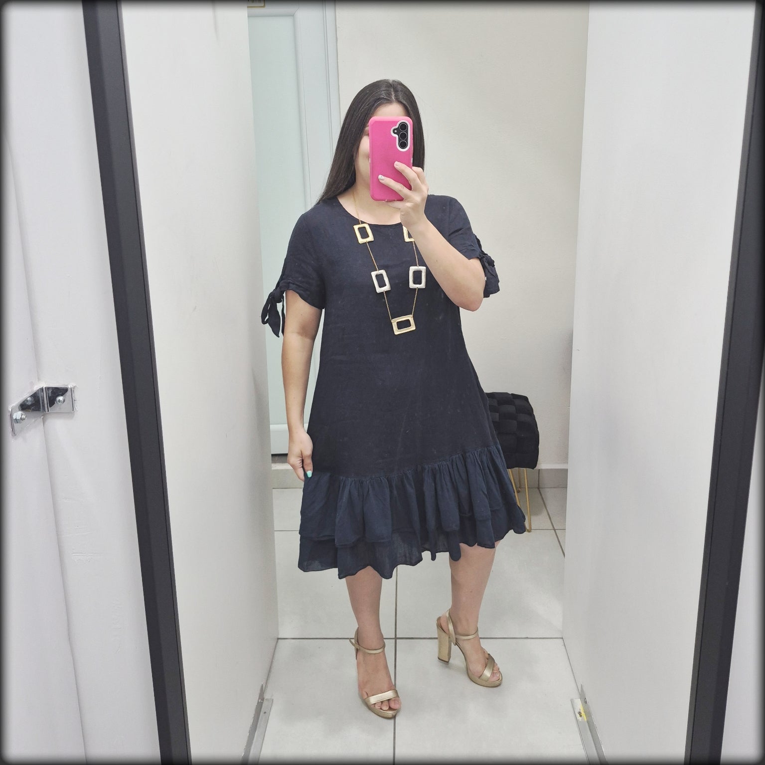 Vestido Corto 100% Lino Manga Corta Made In Italy