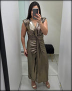 Vestido Largo Drapeado Made In Italy 95% Polyester 5% Elastano