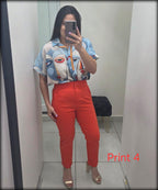 Blusa Estampada Made In Italy Manga Corta Botonos 50% Algodon 50% Polyester