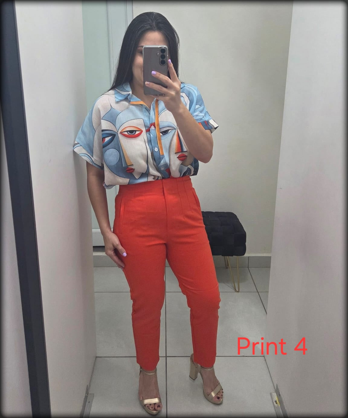 Blusa Estampada Made In Italy Manga Corta Botonos 50% Algodon 50% Polyester