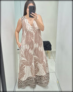 Jumpsuit Made In Italy 100% Lino Estampado