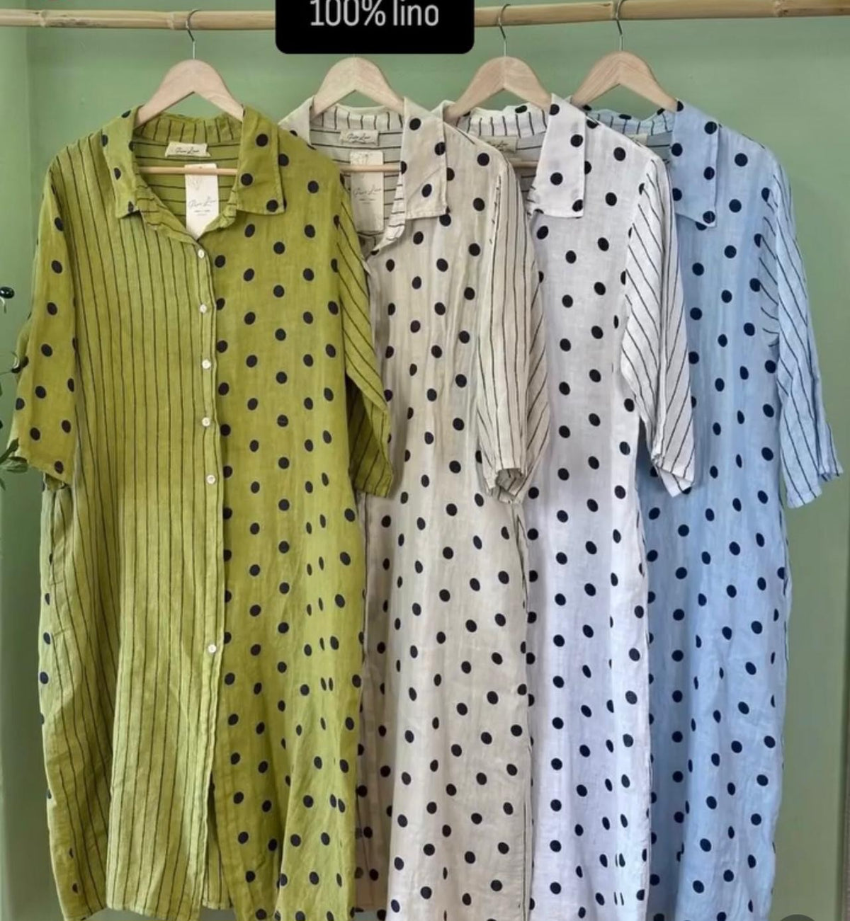 Vestido Largo 100% Lino Made In Italy Polka Dot