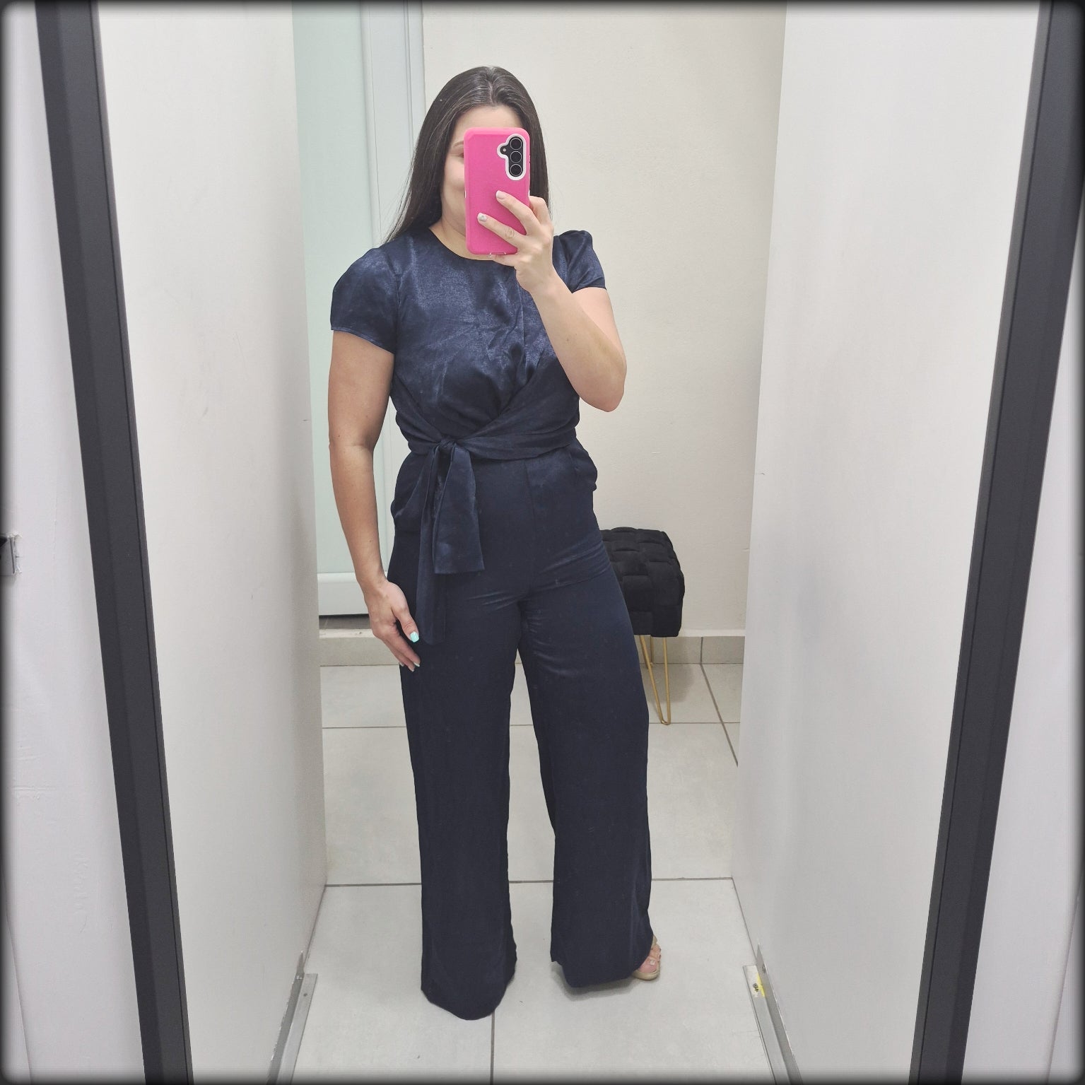 Jumpsuit Manga Larga Satin Navy