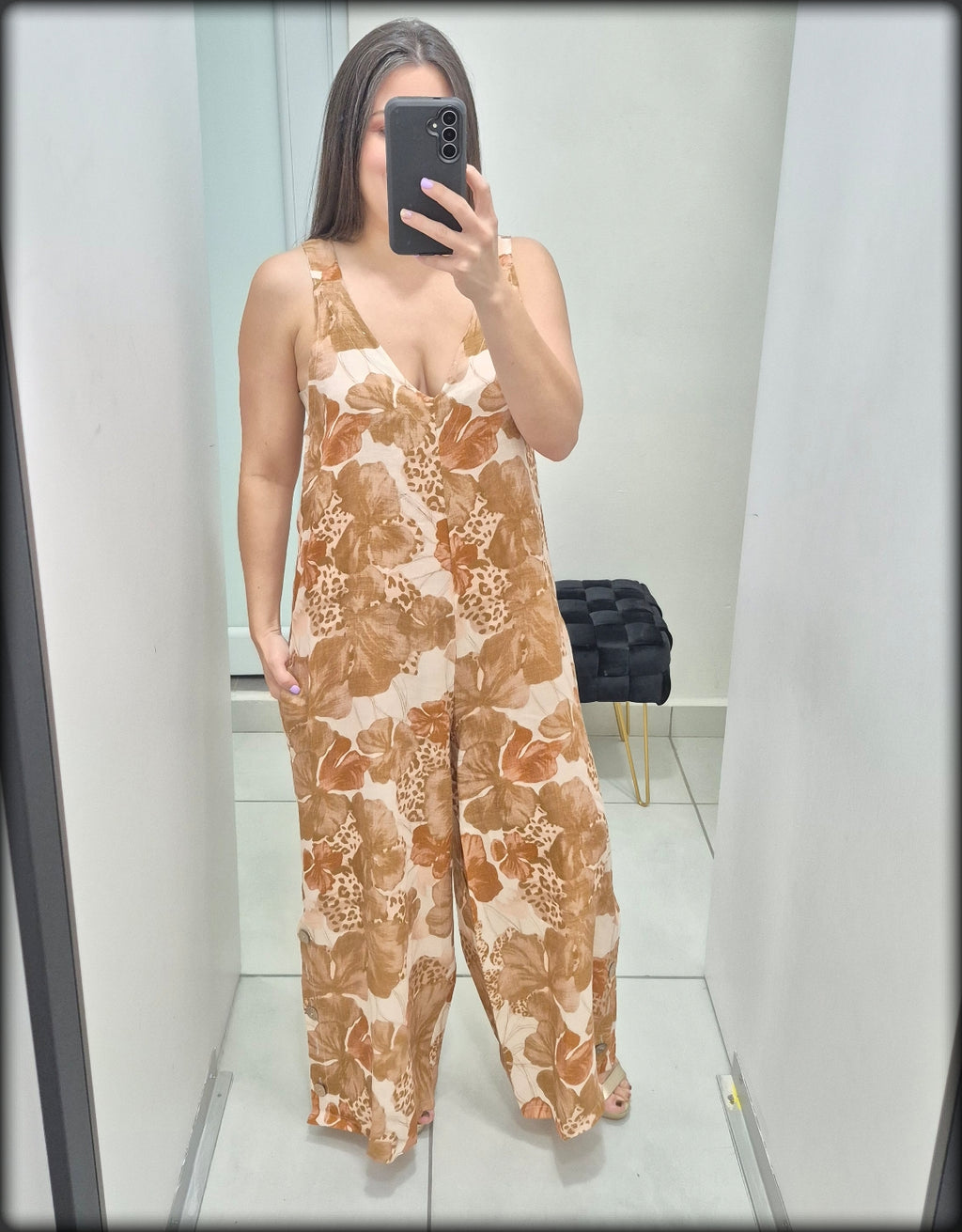 Jumpsuit 100% Lino Made In Italy Estampado Floral