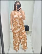 Jumpsuit 100% Lino Made In Italy Estampado Floral