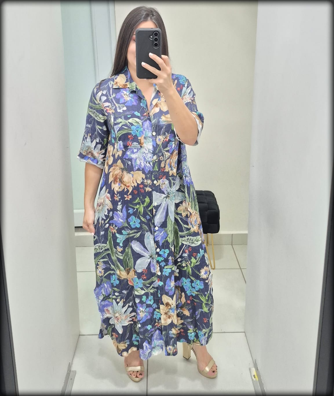 Vestido Largo Made In Italy 100% Lino Estampado