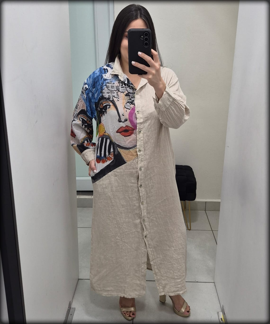 Vestido Largo Made In Italy 100% Lino Estampado