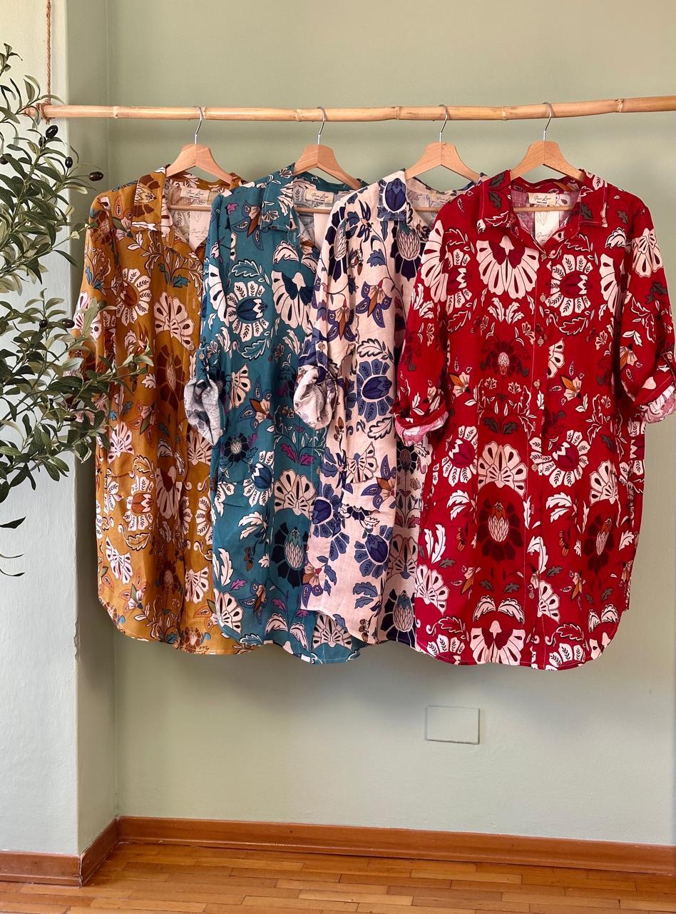 Camisero Corto Estampado Made In Italy 100% Lino