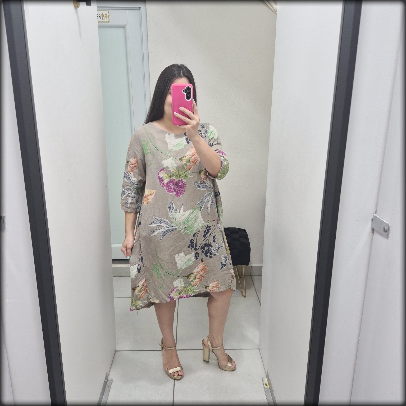 Vestido Corto Estampado 100% Lino