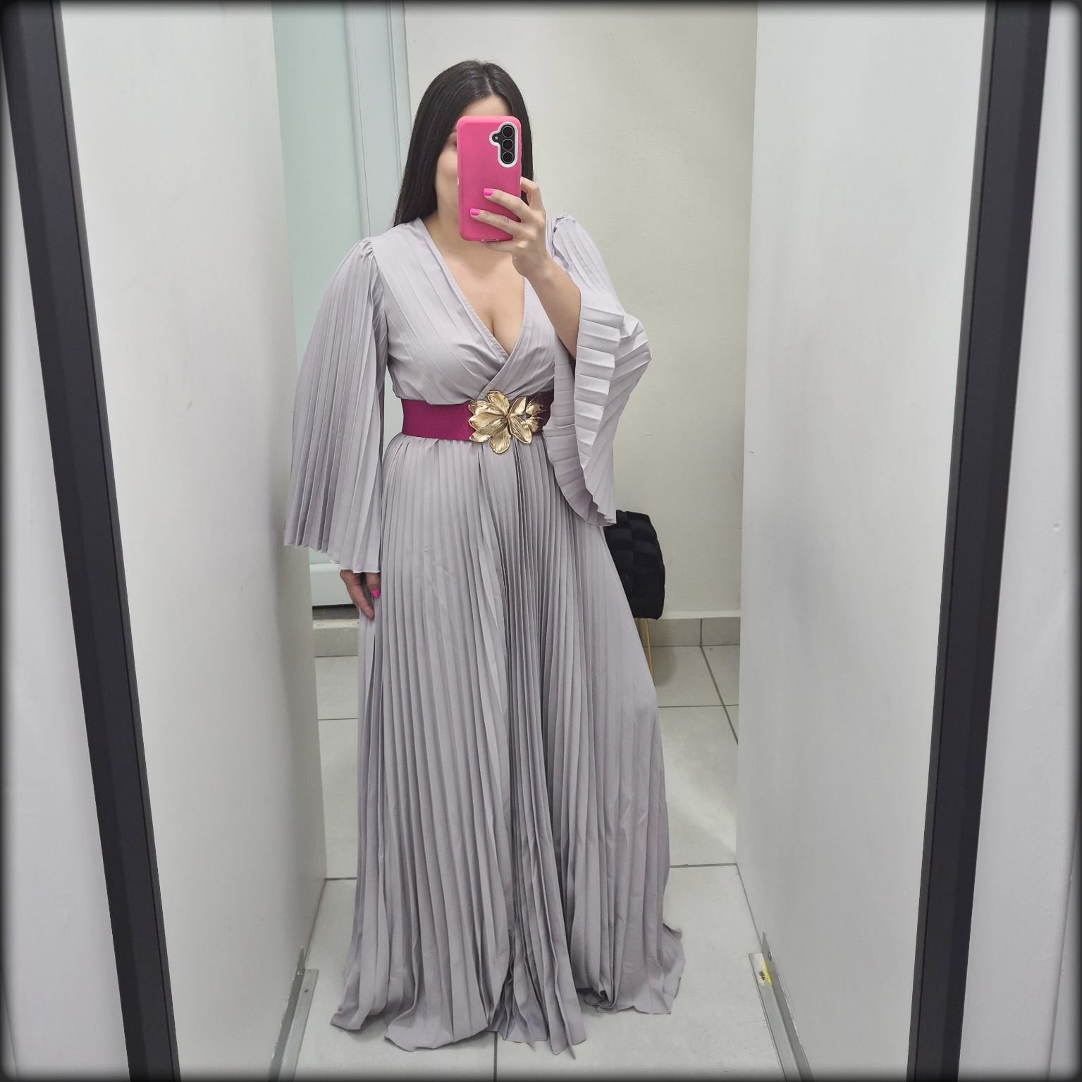 Vestido Manga Larga Plisado