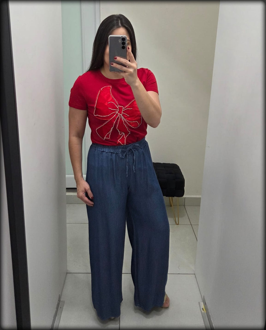 BLUSA LAZO ROJO RHINESTONE