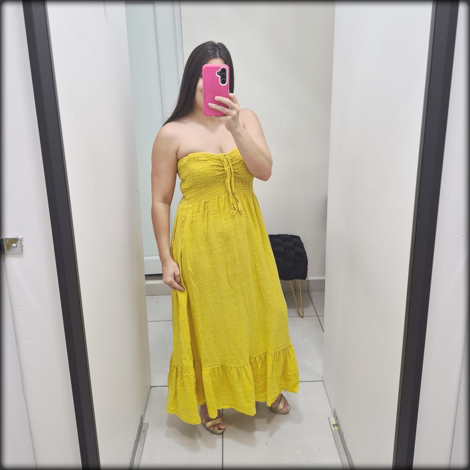 Vestido Largo Strapless Made In Italy 100% Lino