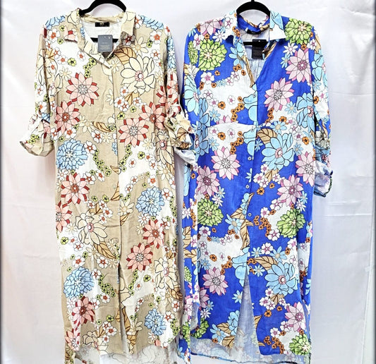 Vestido Largo Estampado Made In Italy 100% Lino