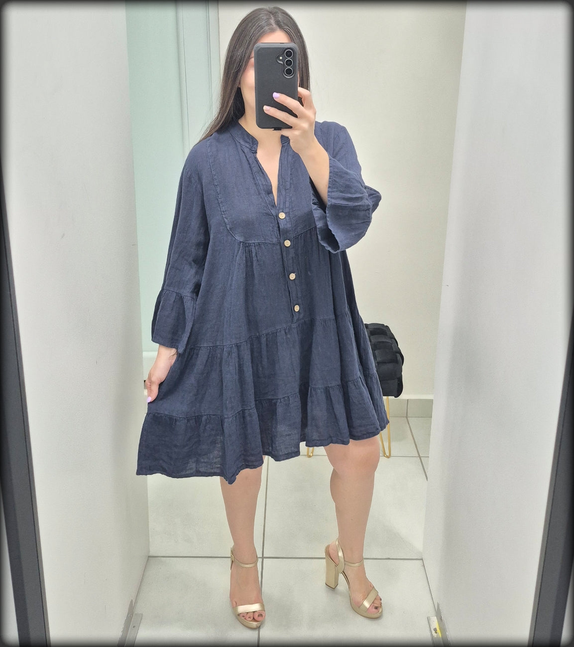 VESTIDO CORTO MADE IN ITALY 100% LINHO