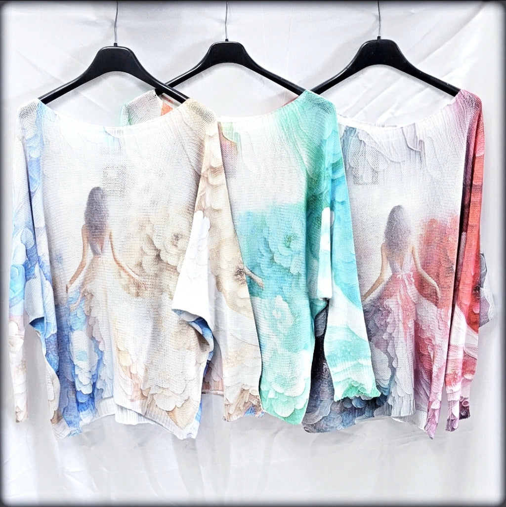 Blusa Manga Larga Made In Italy Estampada 50% Polyester 50% Cotton