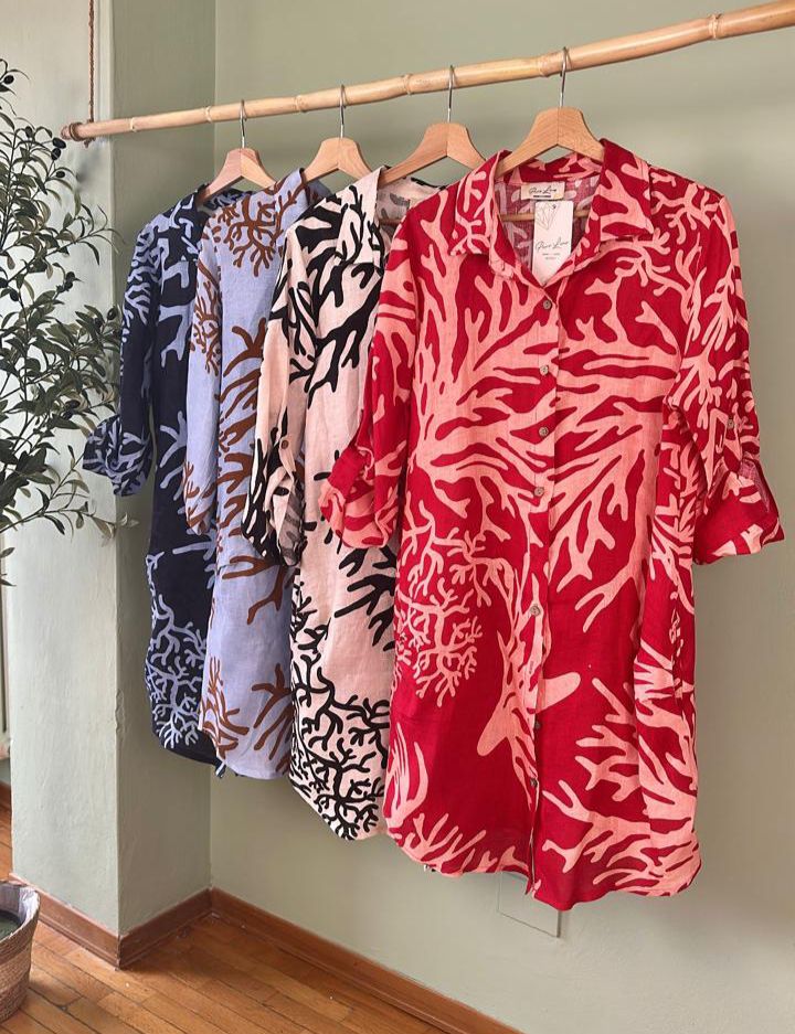 Vestido Corto Estampado Made In Italy 100% Lino