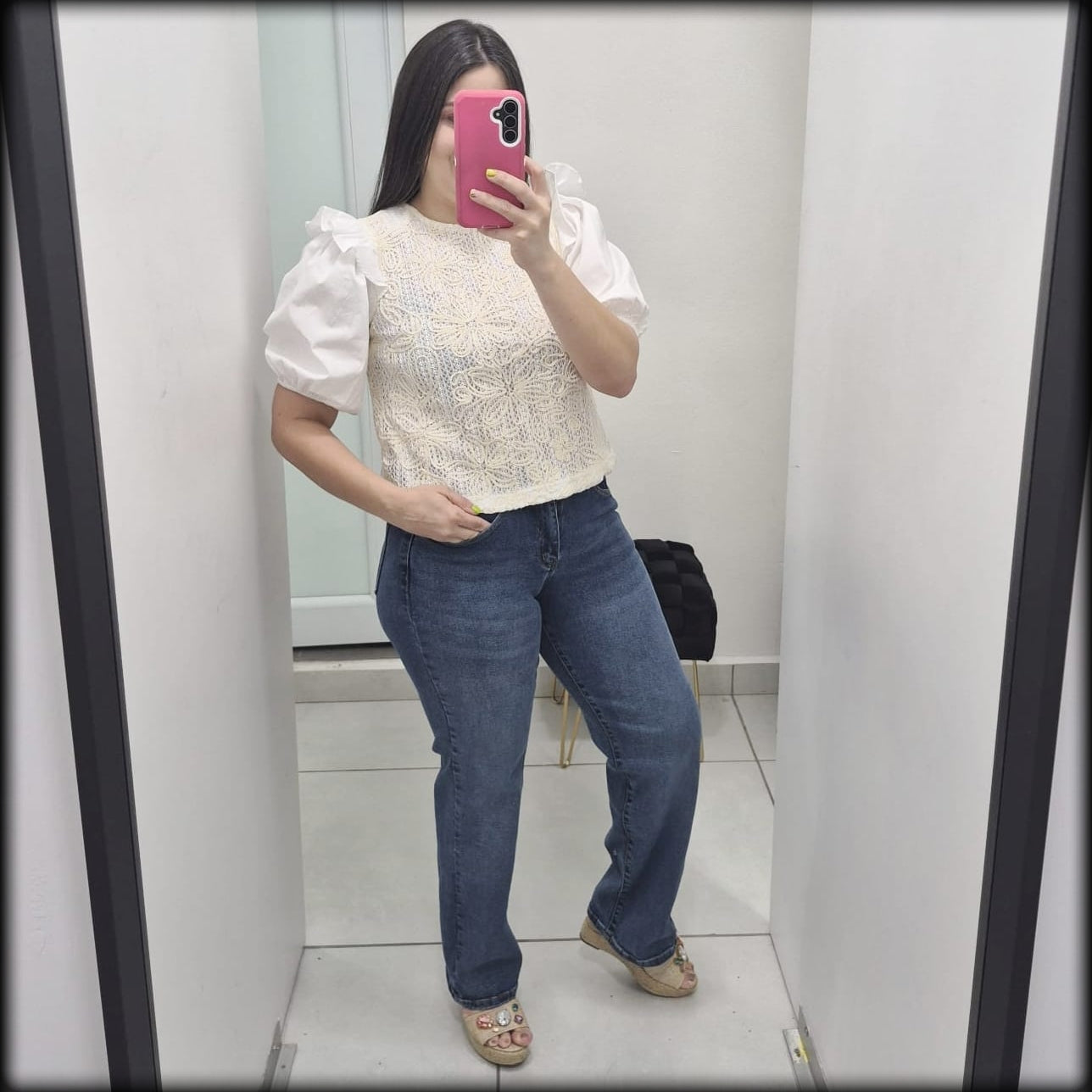 Blusa Manga Corta Tejida Ivory