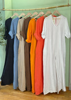 Jumpsuit Made In Italy 100% Lino con Manga