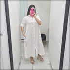 Vestido Largo Made In Italy 100% Lino Camisero
