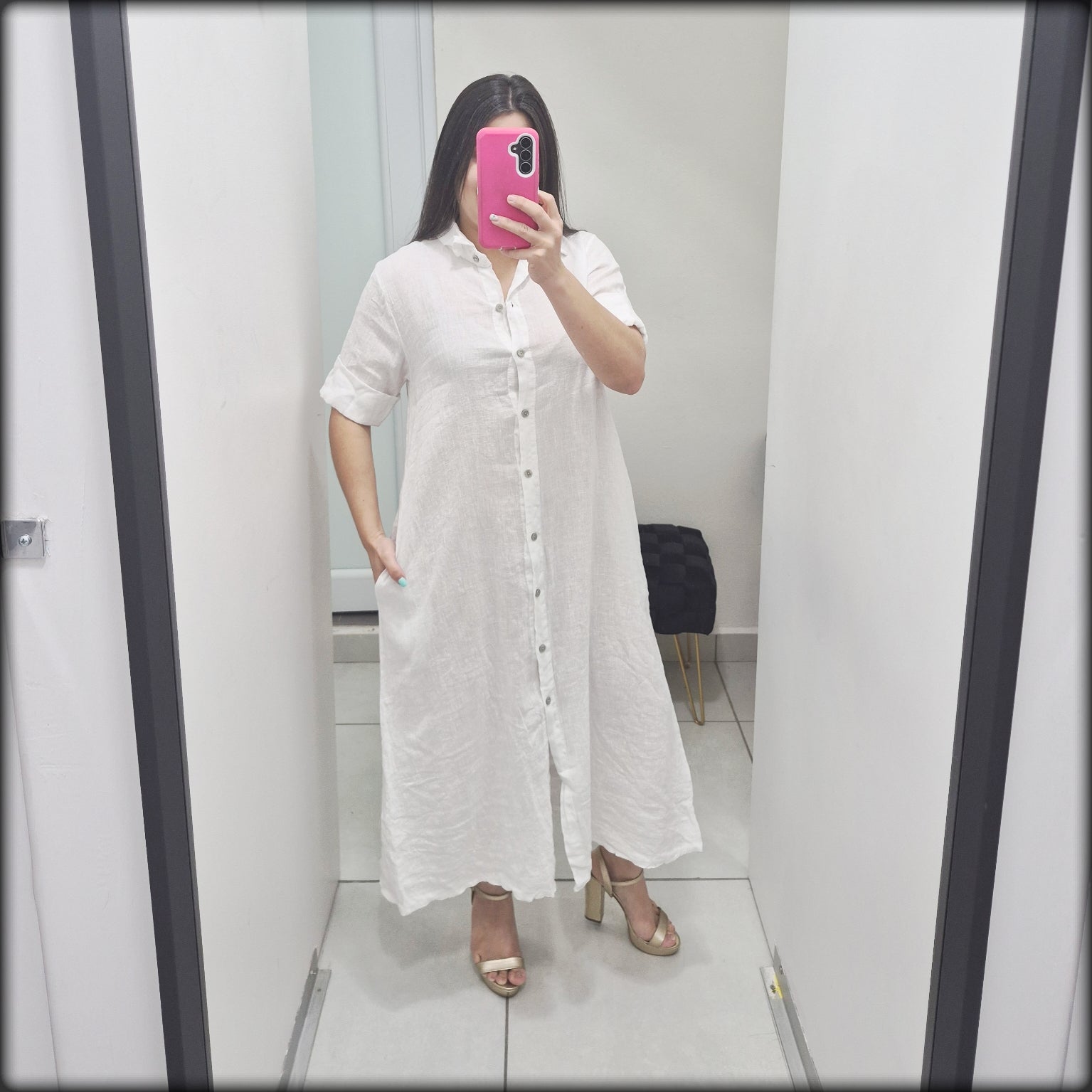 Vestido Largo Made In Italy 100% Lino Camisero