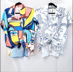 Blusa Estampada Made In Italy Manga Corta Botonos 50% Algodon 50% Polyester