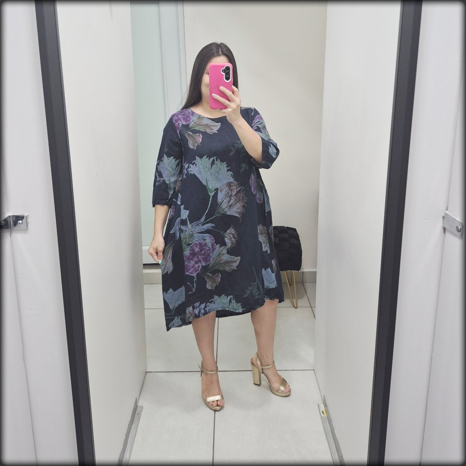 Vestido Corto Estampado 100% Lino