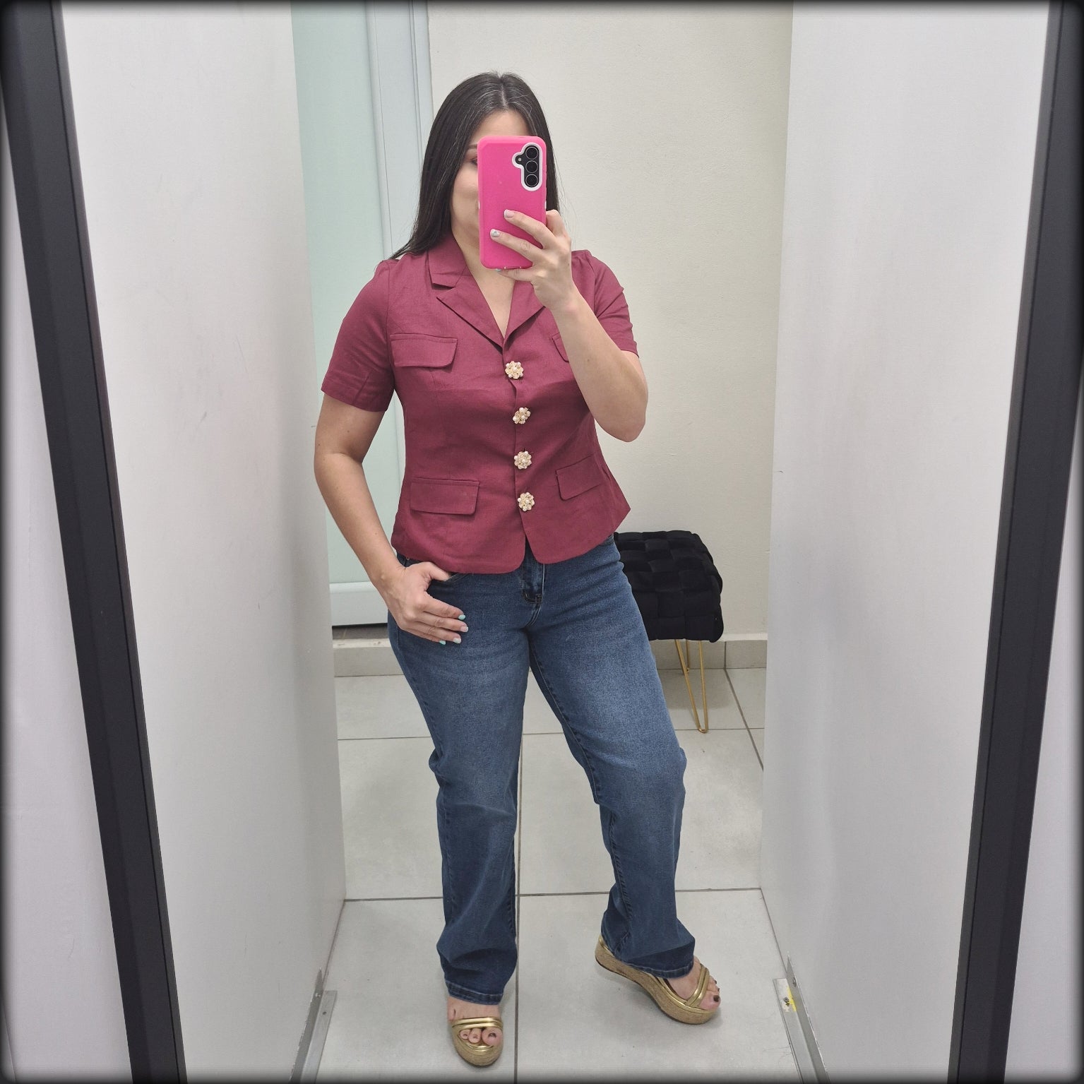 Blusa Chaqueta Rhinestone Manga Corta