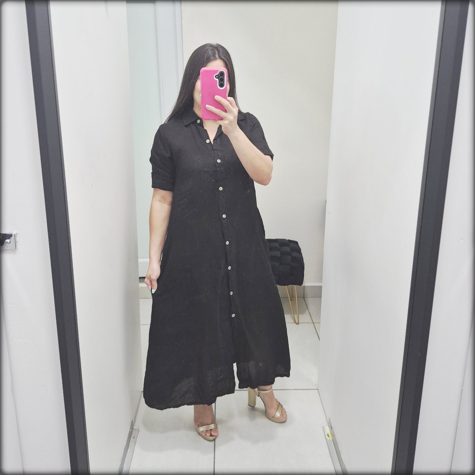 Vestido Largo Made In Italy 100% Lino Camisero