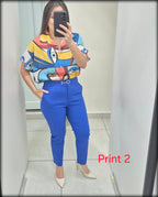 Blusa Estampada Made In Italy Manga Corta Botonos 50% Algodon 50% Polyester
