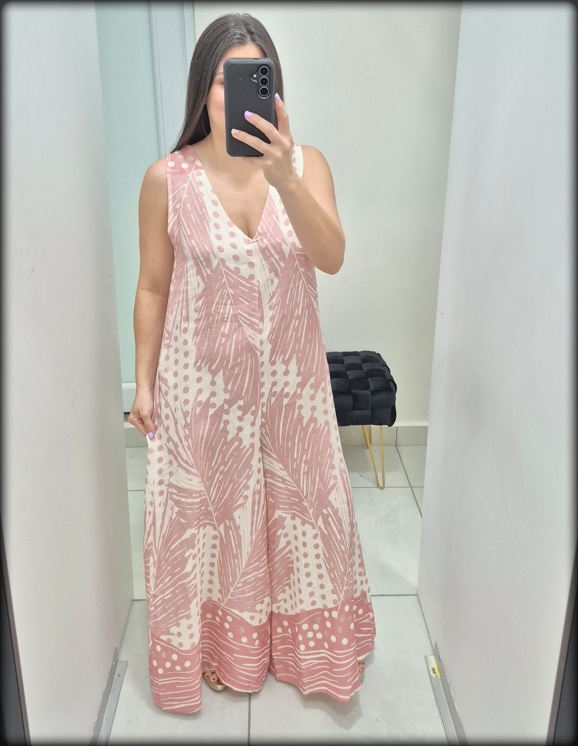 Jumpsuit Made In Italy 100% Lino Estampado