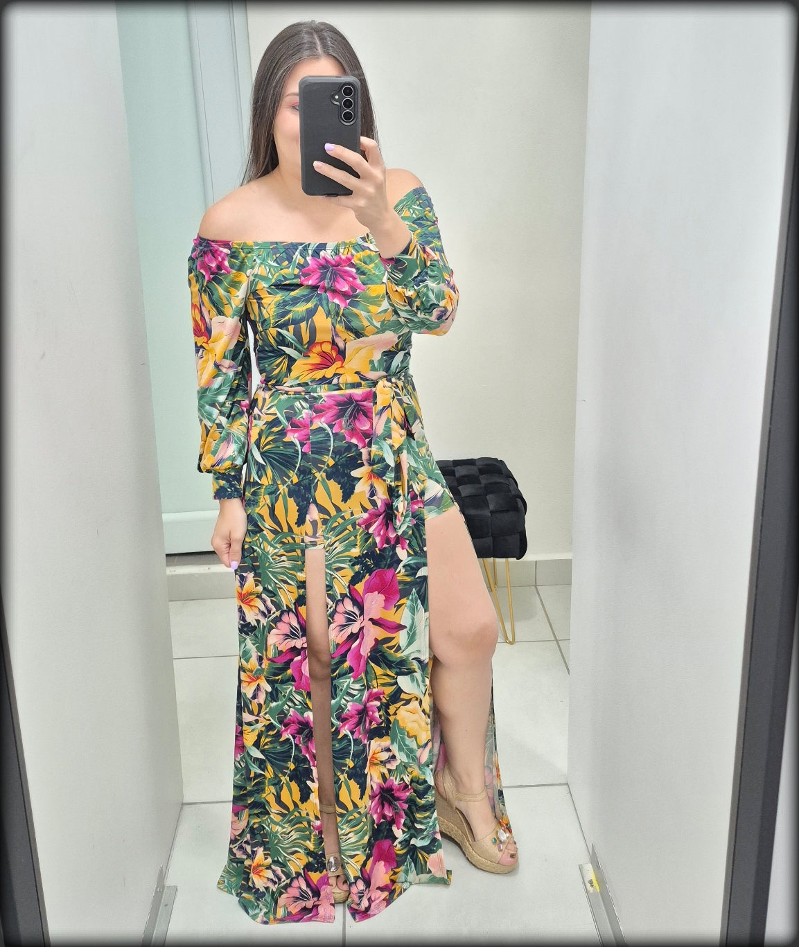 Maxiromper Off Shoulder Estampado Tropical