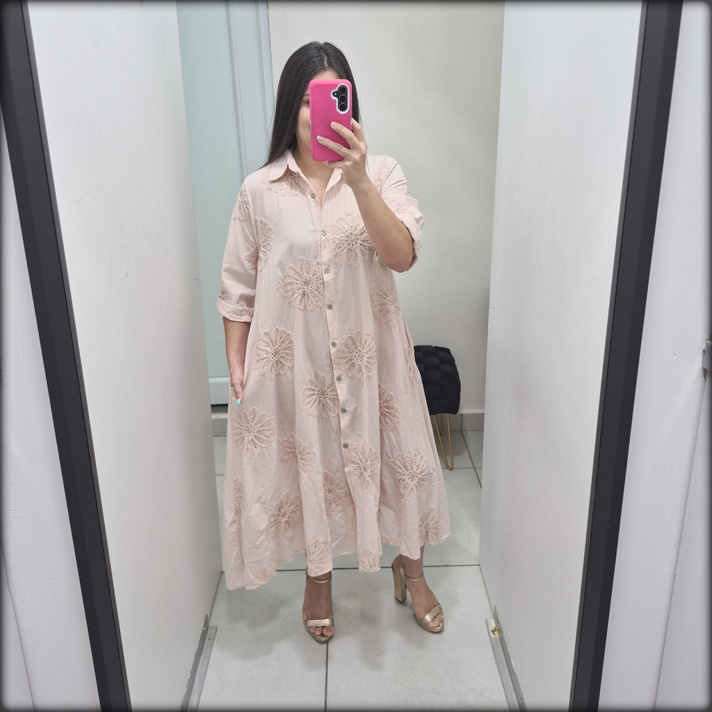 Vestido Largo Made In Italy Bordado 100% Algodon