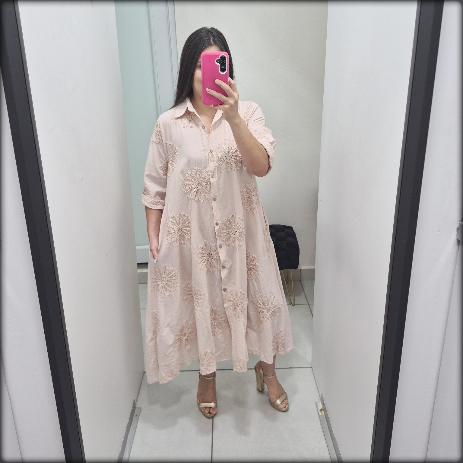 Vestido Largo Made In Italy Bordado 100% Algodon