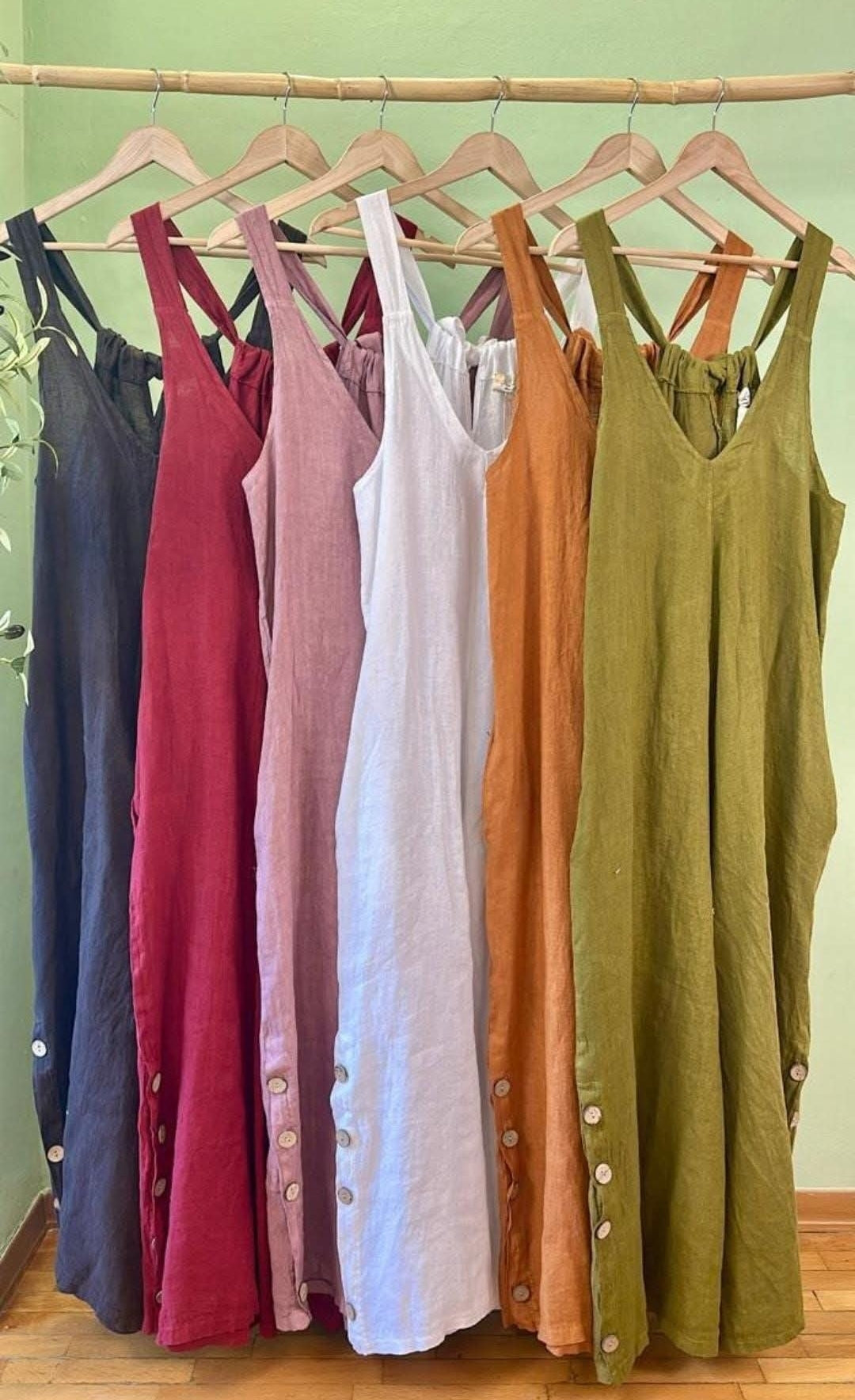 JUMPSUIT 100% LINO MADE IN ITALY COLOR SOLIDO