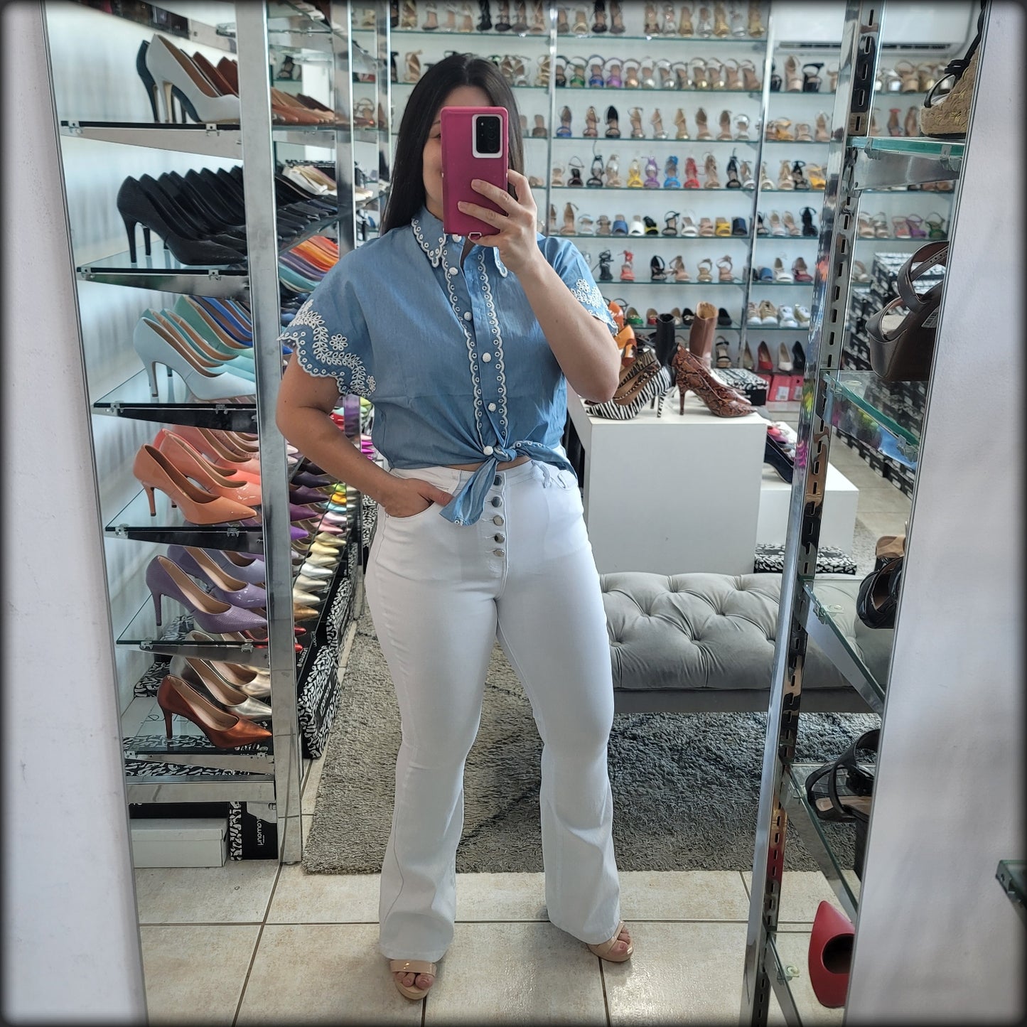 BLUSA DENIM MANGA CORTA BORDADA