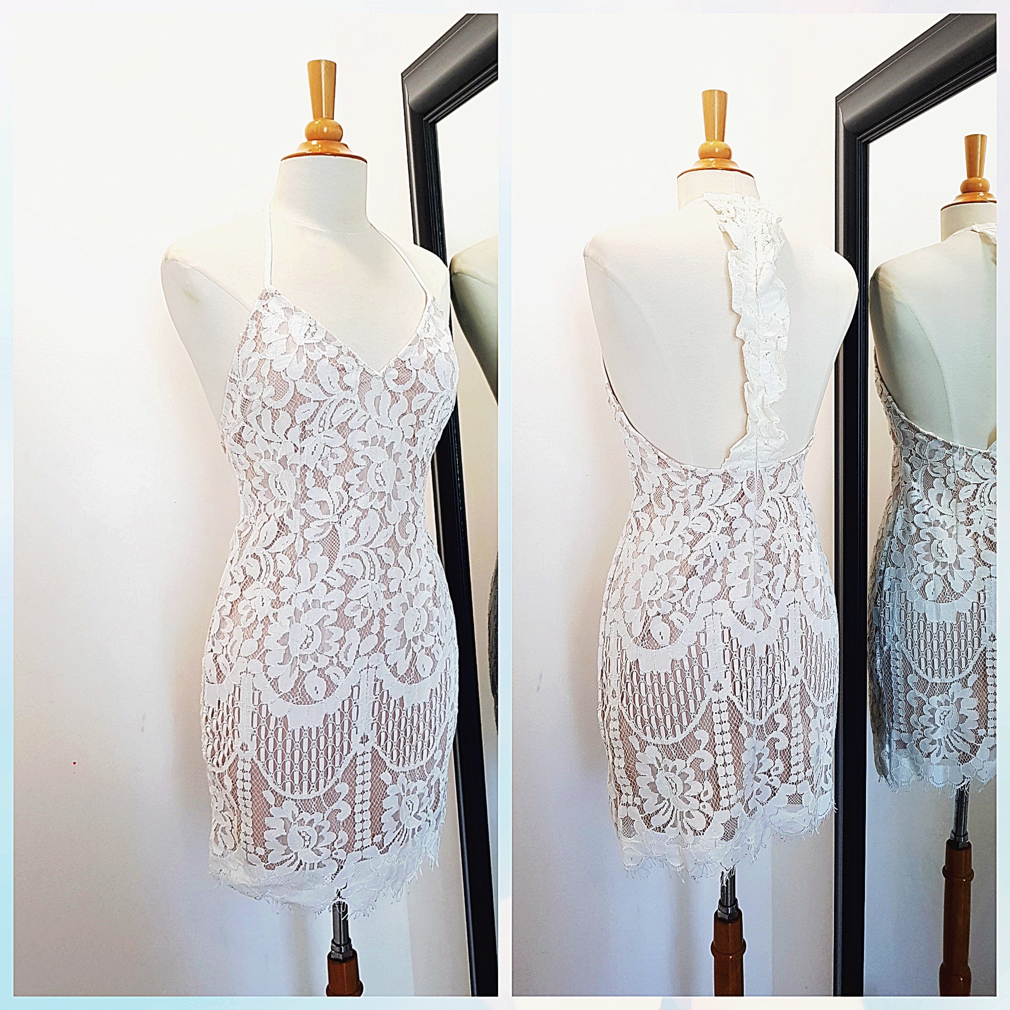 VESTIDO HALTER TEJIDO FORRO NUDE