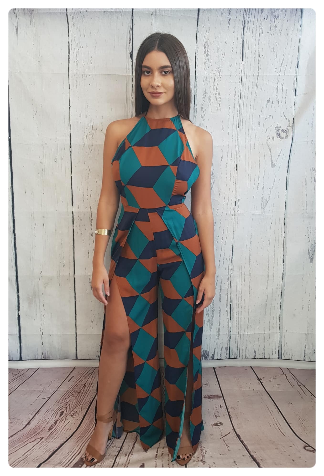 JUMPSUIT CON PRINT TEAL, MARRON Y AZUL MARINO