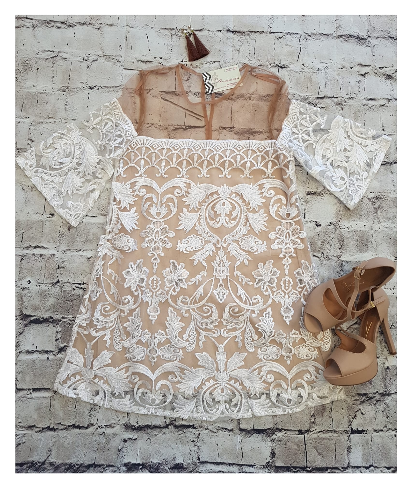VESTIDO BLANCO CON FORRO NUDE BATA