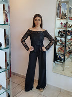 JUMSPUIT OFF SHOULDER EN ENCAJE MANGA LARGA