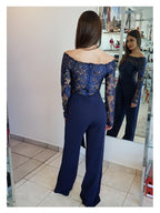 JUMSPUIT OFF SHOULDER EN ENCAJE MANGA LARGA