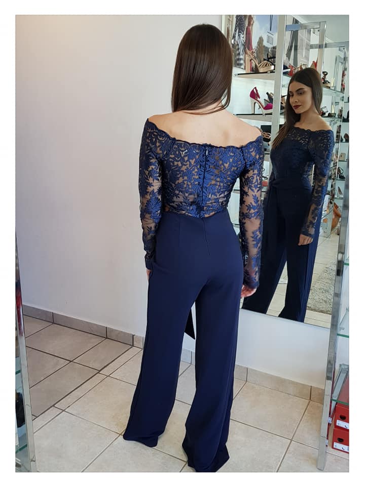 JUMSPUIT OFF SHOULDER EN ENCAJE MANGA LARGA