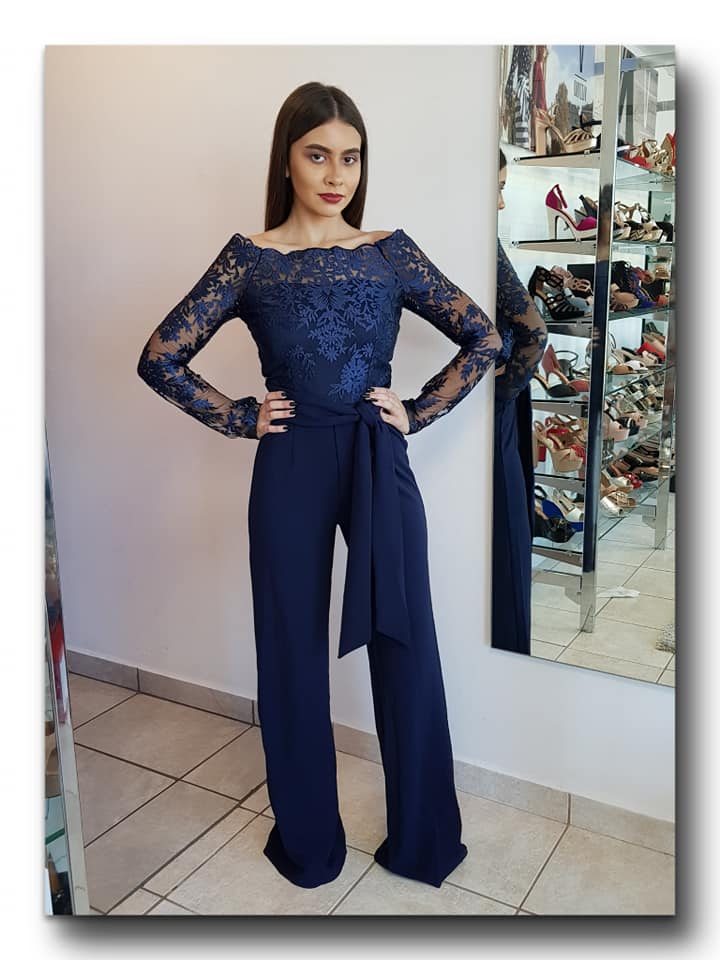 JUMSPUIT OFF SHOULDER EN ENCAJE MANGA LARGA