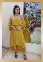 VESTIDO LOW-HI MANGA LARGA OFF SHOULDER