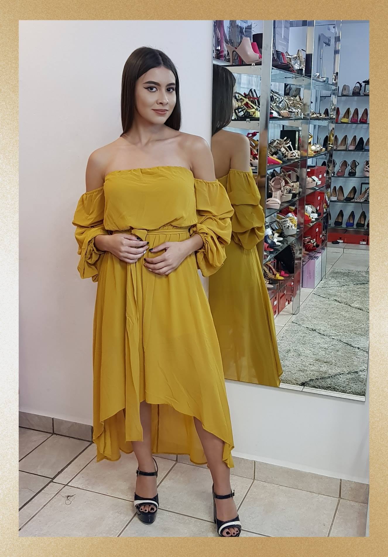 VESTIDO LOW-HI MANGA LARGA OFF SHOULDER