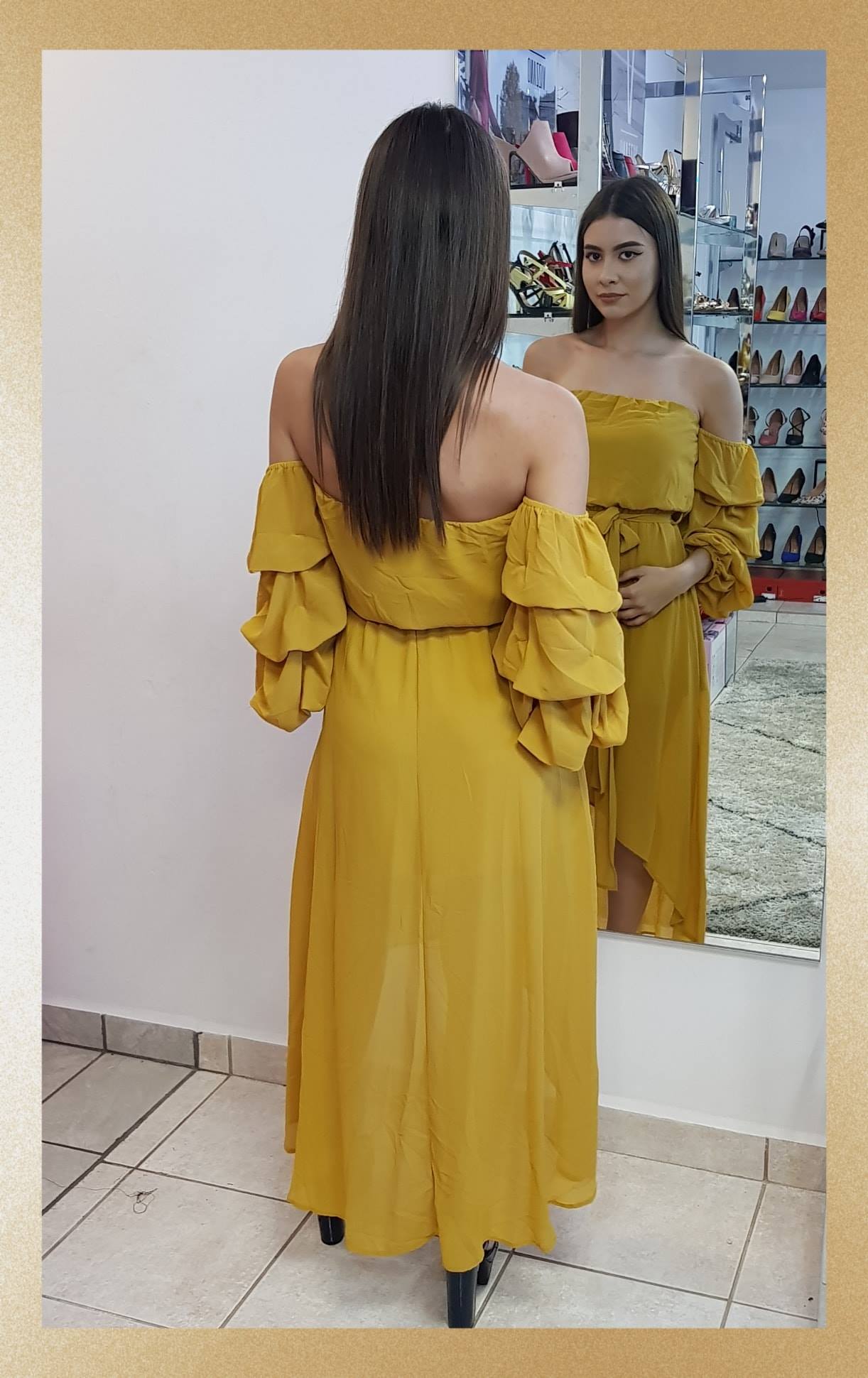 VESTIDO LOW-HI MANGA LARGA OFF SHOULDER
