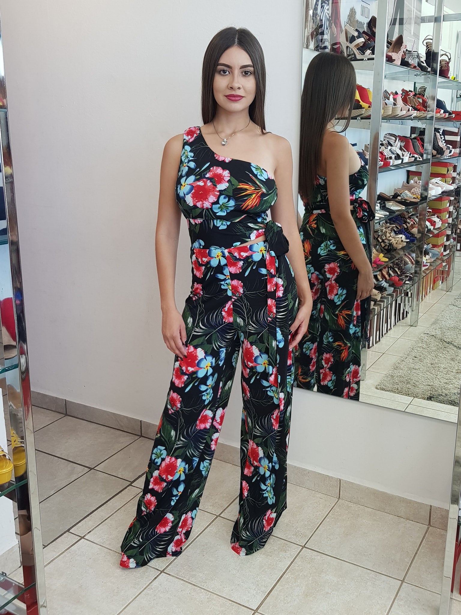 JUMPSUIT ONE SHOULDER TROPICAL