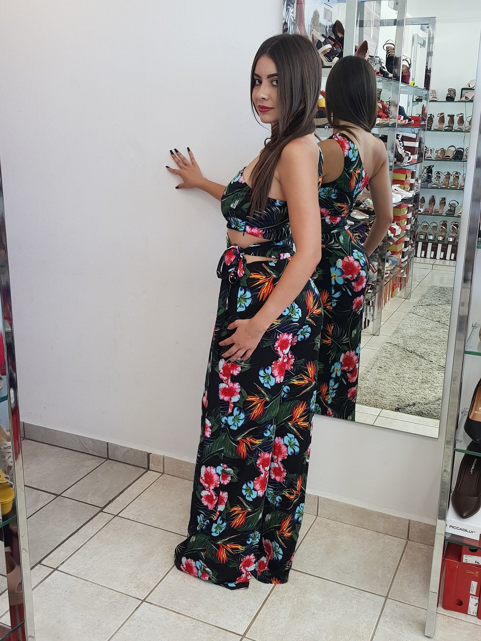 JUMPSUIT ONE SHOULDER TROPICAL