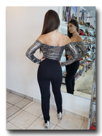 JUMPSUIT LARGO NEGRO CON LENTEJUELAS PLATA EN EL TOP
